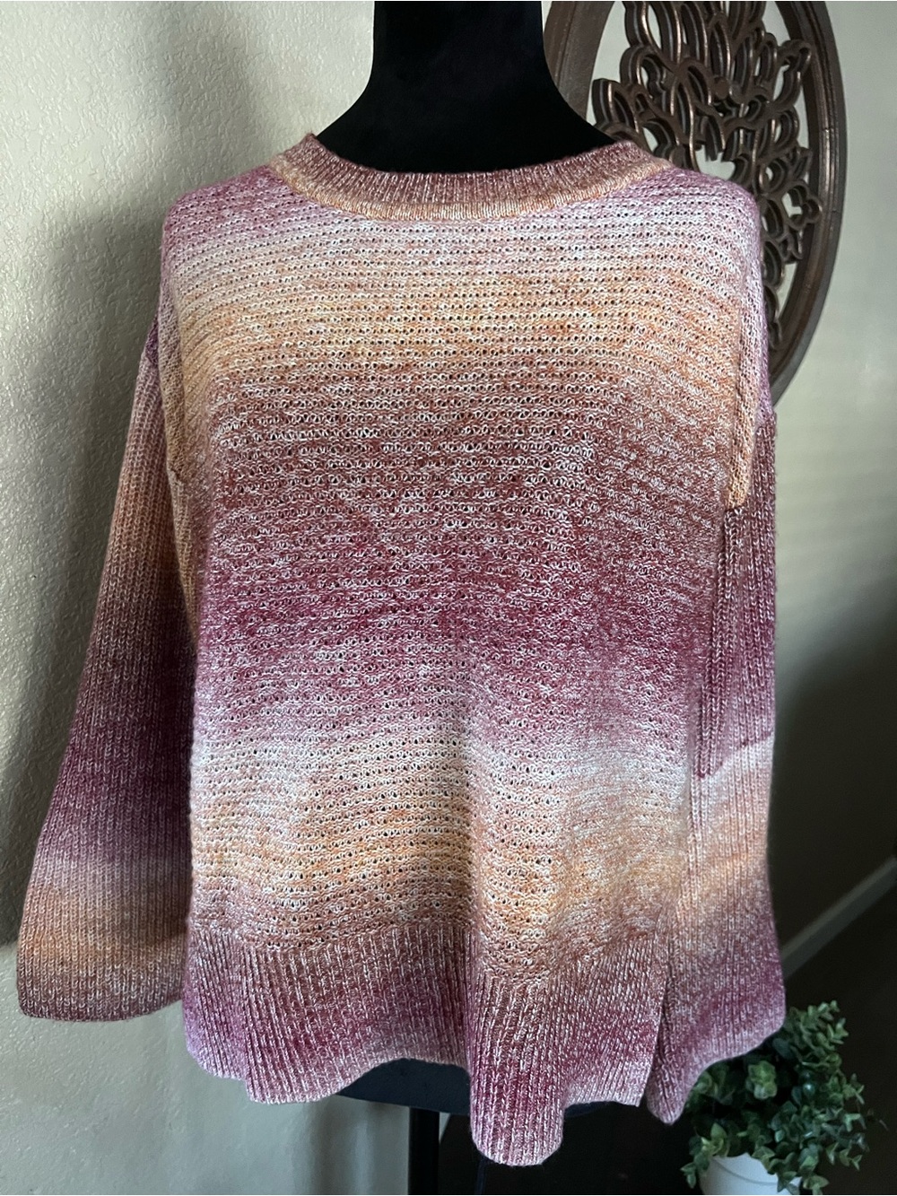 FRYE AND CO. Gradient Pink and Cream Scoop Neck Sweater